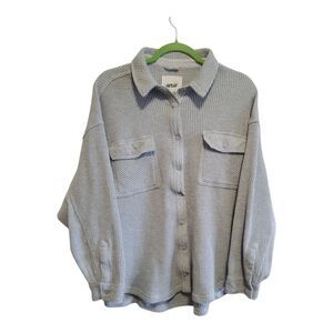Aerie Oversized L Waffle Knit Button Front Shirt Shacket Light Gray Lumber Jane